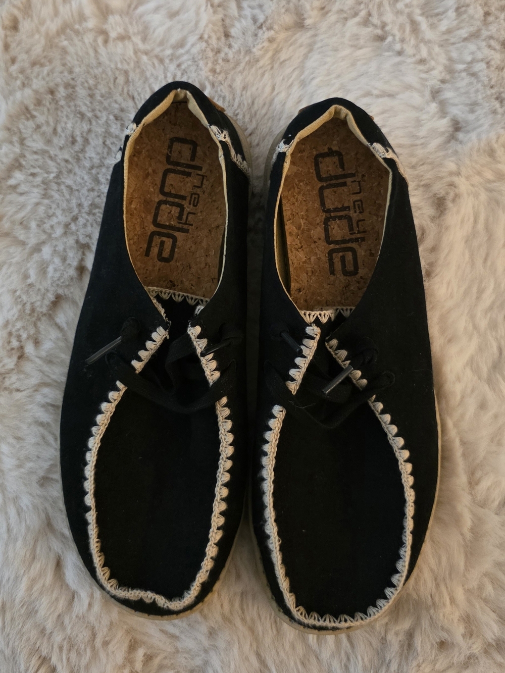 Hey Dude Black Canvas Flats with Cream Trim